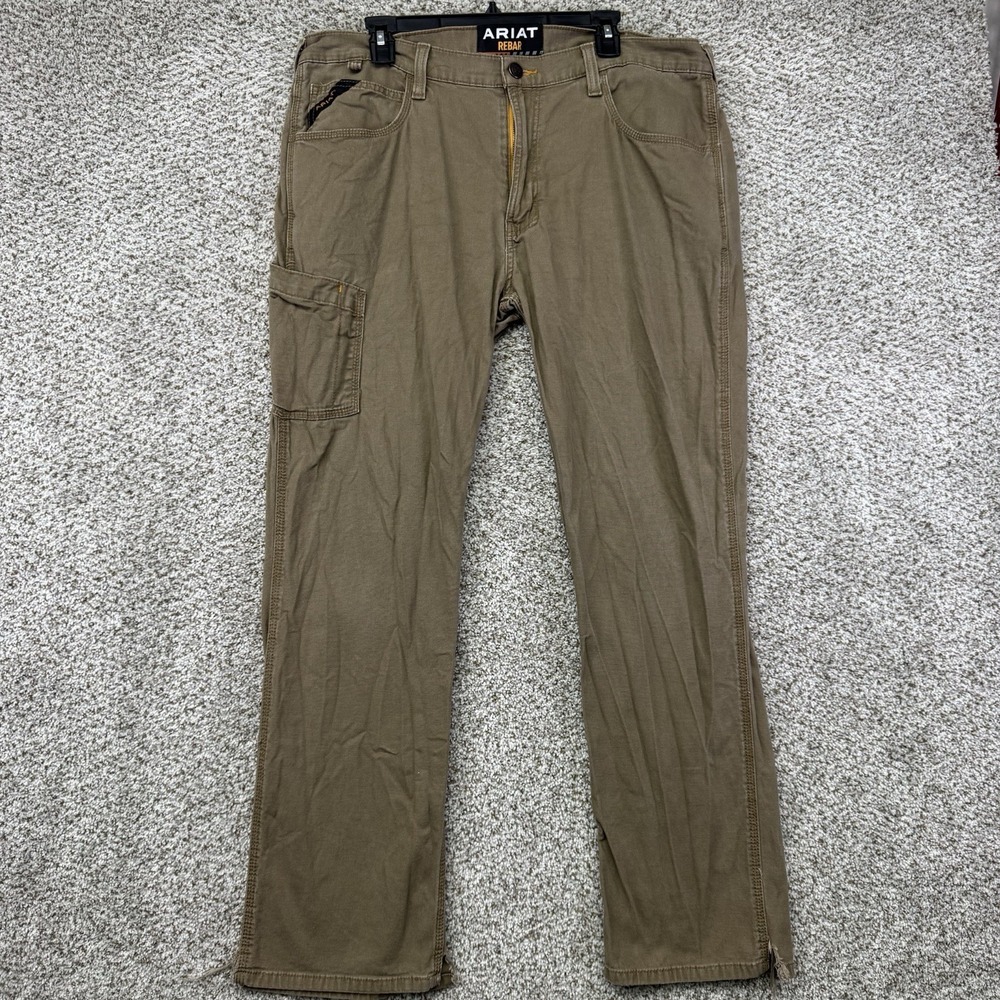 Ariat Rebar M4 Pants Men's Size 38x32 Low Rise Straight Tan Khaki Work Canvas